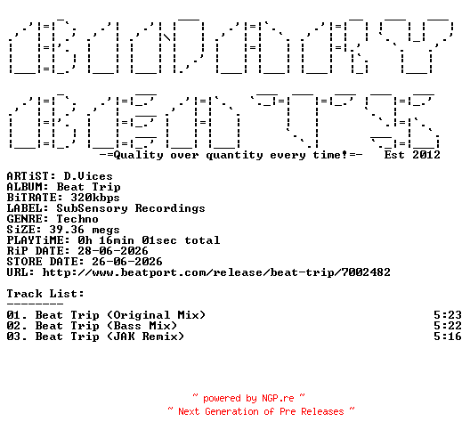 NFO for the release D.vices-Beat_Trip-(SSR134)-WEB-2026-BB by BB