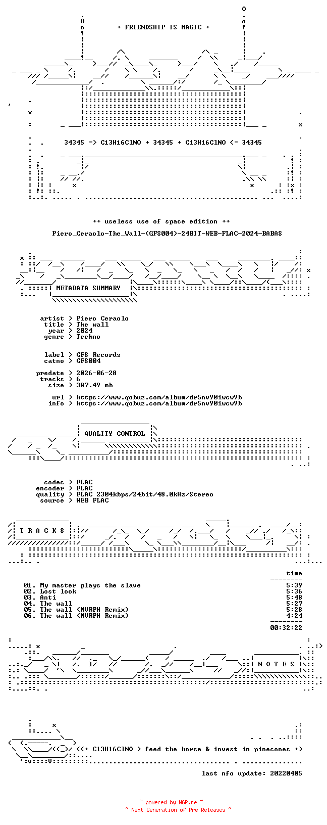 NFO for the release Piero_Ceraolo-The_Wall-(GFS004)-24BIT-WEB-FLAC-2024-BABAS by BABAS