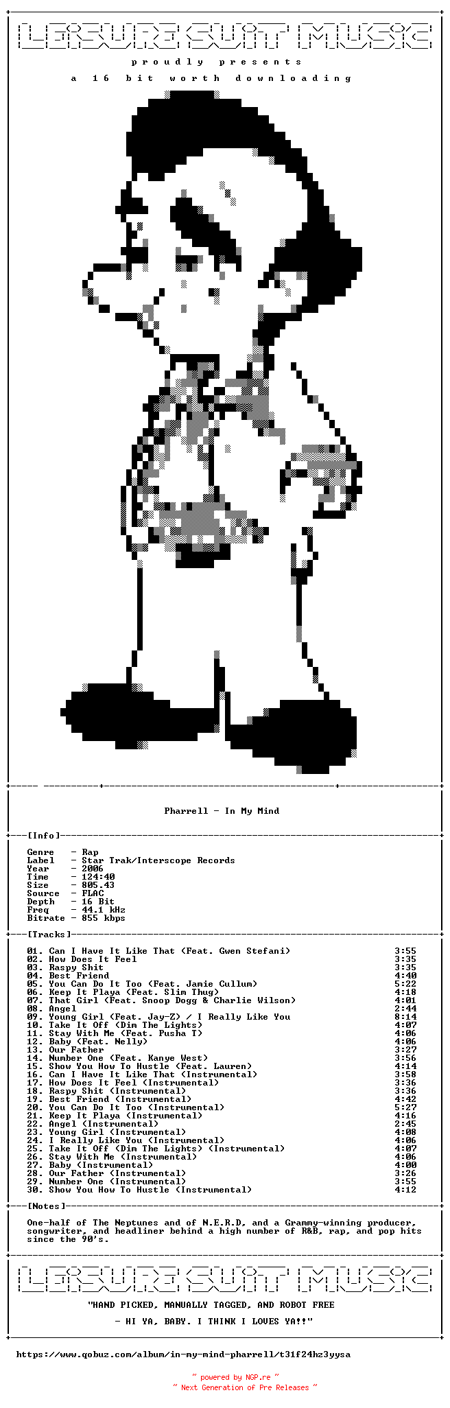 NFO for the release Pharrell-In_My_Mind-Deluxe_Edition-16BIT-WEB-FLAC-2006-LSM by LSM