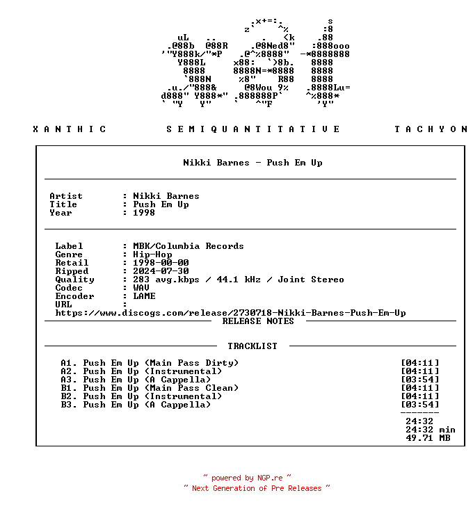 NFO for the release Nikki_Barnes-Push_Em_Up-Promo_VLS-1998-xST_INT by xST_INT