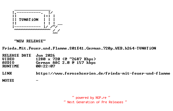 NFO for the release Frieda.Mit.Feuer.und.Flamme.S01E41.German.720p.WEB.h264-TVNATiON by TVNATiON