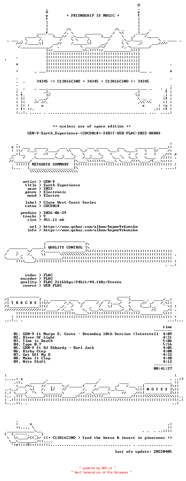 NFO for the release GEN-Y-Earth_Experience-(CWCS018)-24BIT-WEB-FLAC-2022-BABAS by BABAS