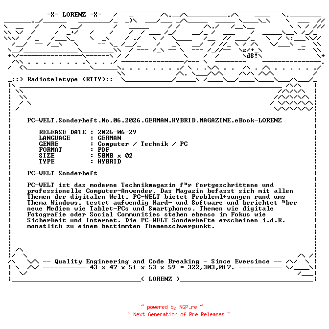 NFO for the release PC-WELT.Sonderheft.No.06.2026.GERMAN.HYBRID.MAGAZINE.eBook-LORENZ by LORENZ