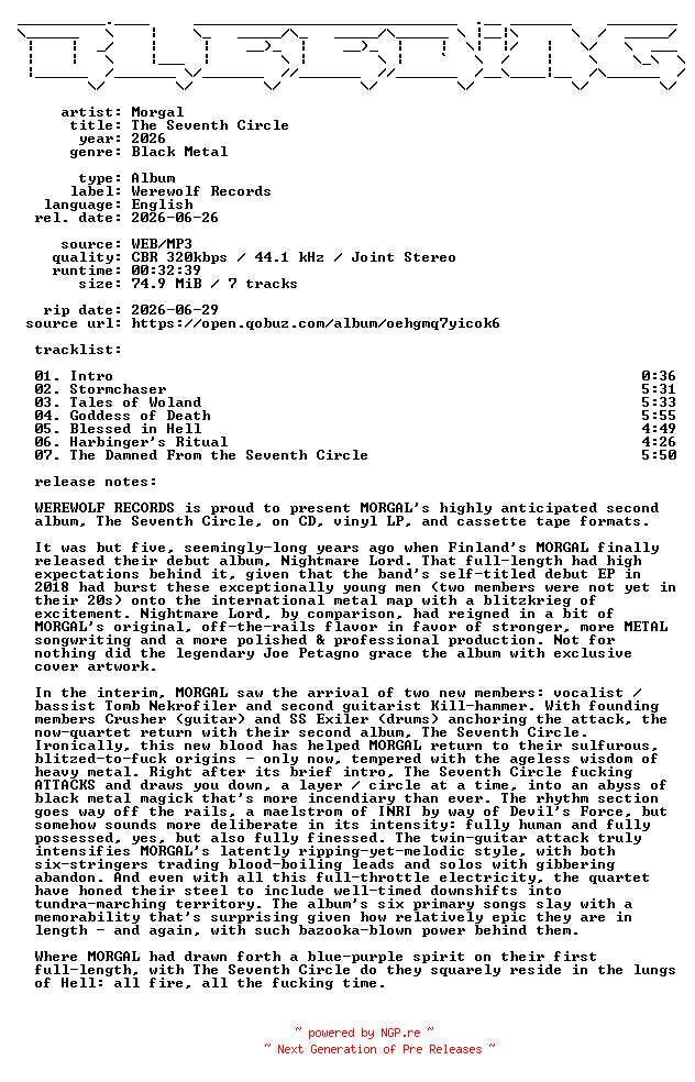 NFO for the release Morgal-The_Seventh_Circle-WEB-2026-BLEEDiNG by BLEEDiNG