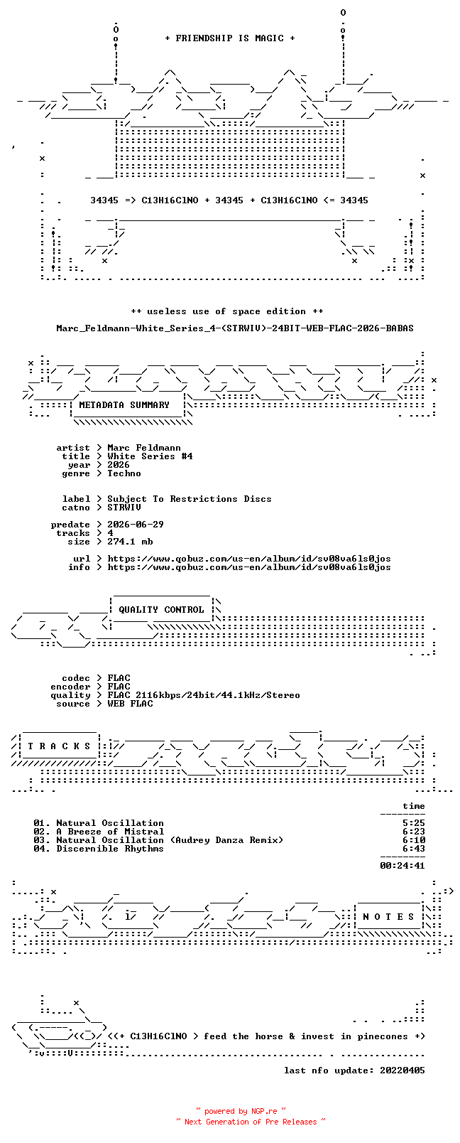 NFO for the release Marc_Feldmann-White_Series_4-(STRWIV)-24BIT-WEB-FLAC-2026-BABAS by BABAS