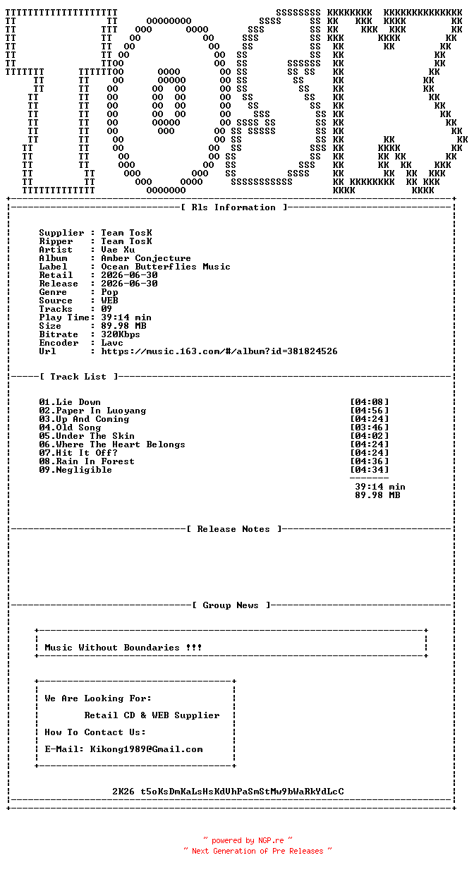 NFO for the release Vae_Xu-Amber_Conjecture-WEB-CN-2026-TosK by TosK