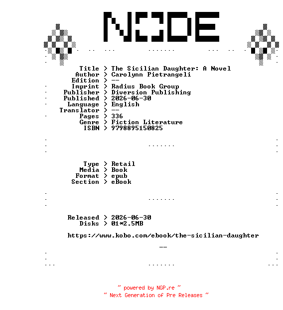 NFO for the release Carolynn.Pietrangeli.The.Sicilian.Daughter.A.Novel.2026.RETAiL.EPUB.eBook-NODE by NODE