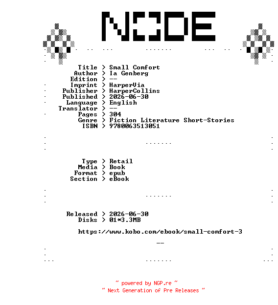 NFO for the release Ia.Genberg.Small.Comfort.2026.RETAiL.EPUB.eBook-NODE by NODE