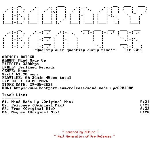 NFO for the release ROTSCH-Mind_Made_Up-(DCLND01)-WEB-2026-BB by BB