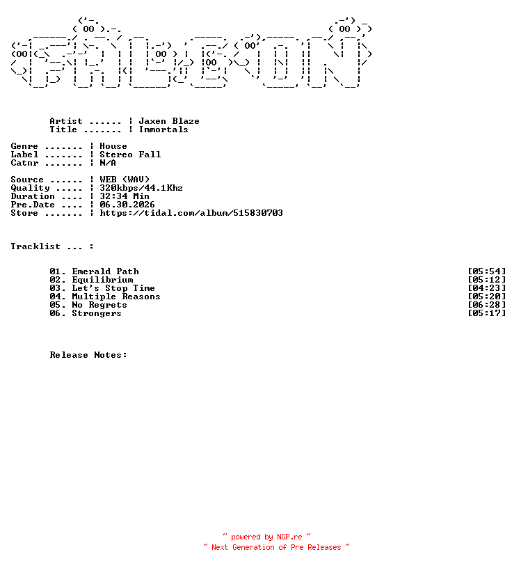 NFO for the release Jaxen_Blaze-Immortals-WEB-2026-FALCON by FALCON