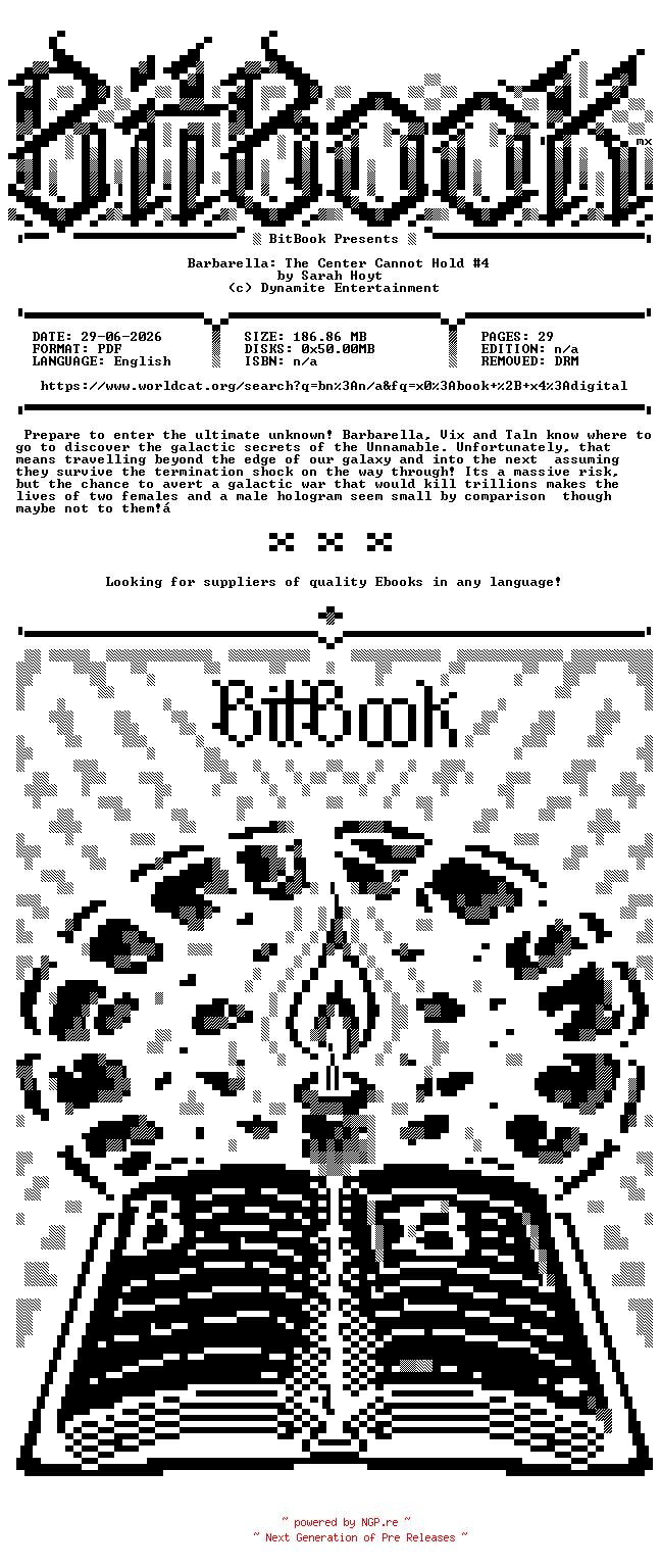 NFO for the release Dynamite.-.Barbarella.The.Center.Cannot.Hold.No.04.2023.Retail.Comic.eBook-BitBook by BitBook