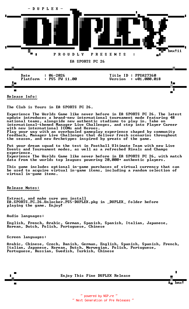 NFO for the release EA.SPORTS.FC.26.PS5-DUPLEX by DUPLEX