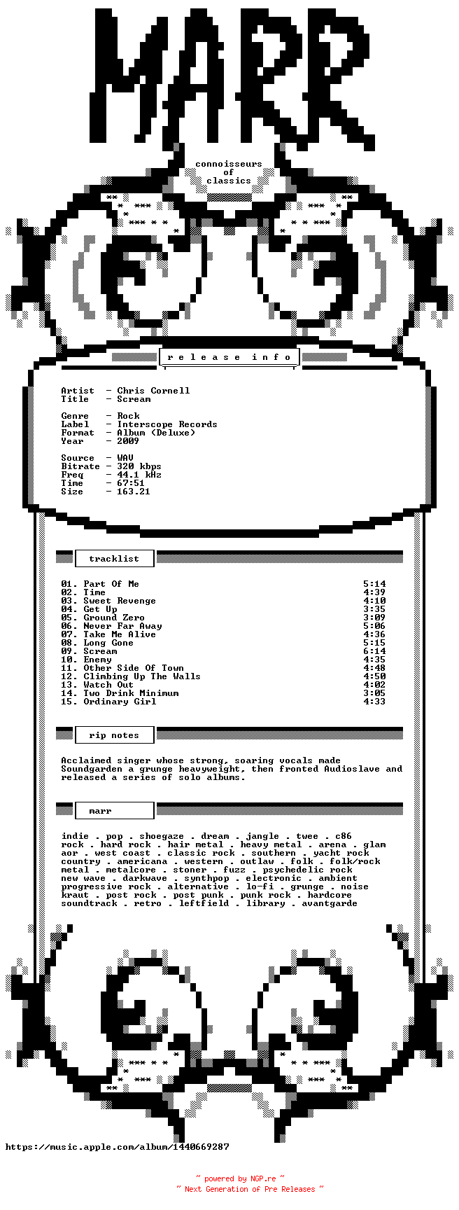 NFO for the release Chris_Cornell-Scream-Deluxe_Edition-WEB-2009-MARR by MARR