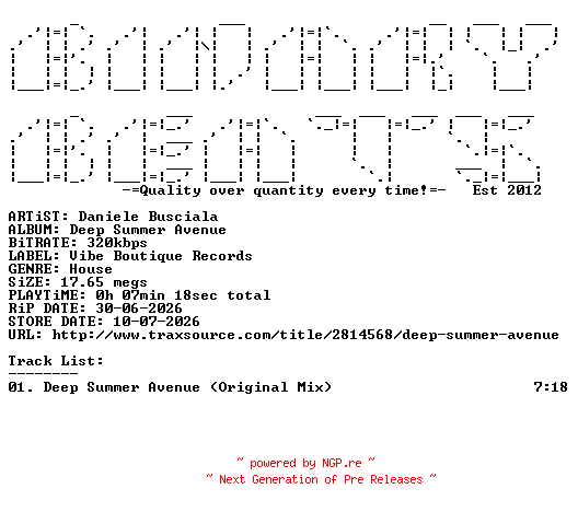 NFO for the release Daniele_Busciala-Deep_Summer_Avenue-(VBR609)-SINGLE-WEB-2026-BB by BB
