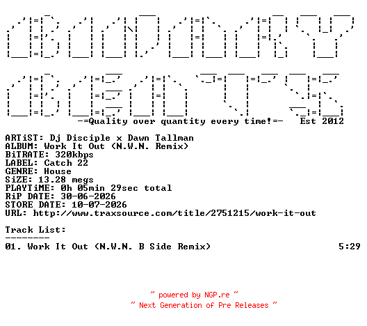 NFO for the release Dj_Disciple_x_Dawn_Tallman-Work_It_Out_(N.W.N._B_Side_Remix)-(C278)-SINGLE-WEB-2026-BB by BB