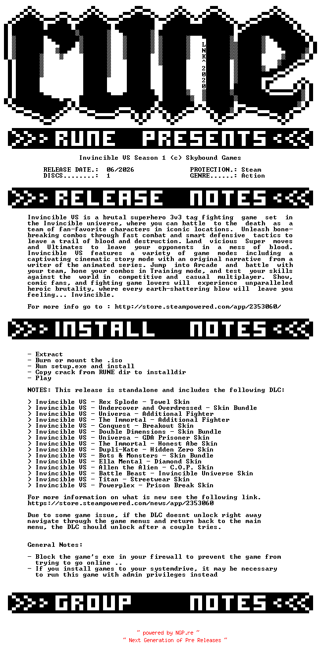 NFO for the release Invincible.VS.Season.1-RUNE by RUNE