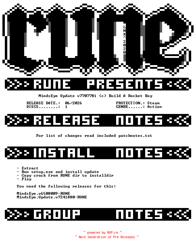 NFO for the release MindsEye.Update.v7707781-RUNE by RUNE