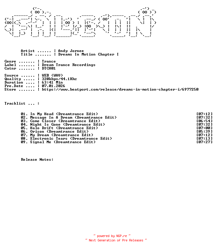 NFO for the release Andy_Jornee-Dreams_In_Motion_Chapter_I-(DTCH01)-WEB-2026-FALCON by FALCON