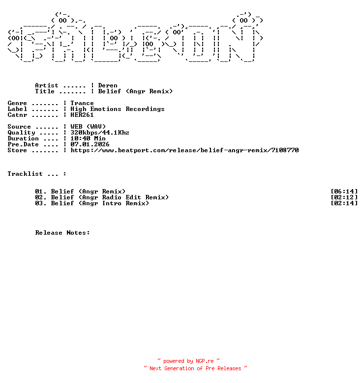 NFO for the release Deren-Belief_Angr_Remix-(HER261)-WEB-2026-FALCON by FALCON