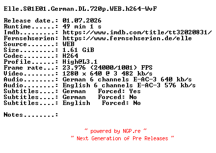 NFO for the release Elle.S01E01.German.DL.720p.WEB.h264-WvF by WvF