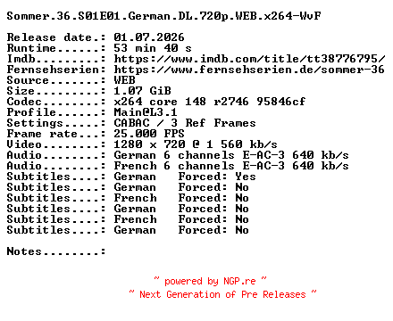 NFO for the release Sommer.36.S01E01.German.DL.720p.WEB.x264-WvF by WvF