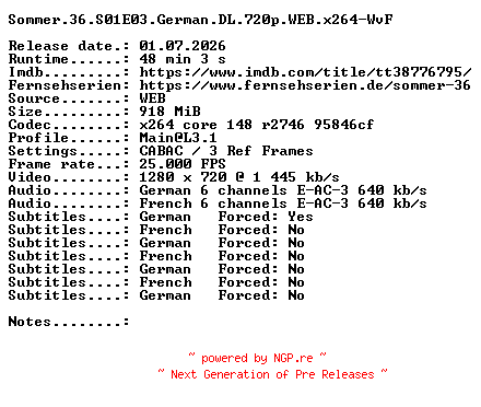 NFO for the release Sommer.36.S01E03.German.DL.720p.WEB.x264-WvF by WvF