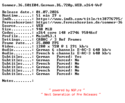 NFO for the release Sommer.36.S01E04.German.DL.720p.WEB.x264-WvF by WvF