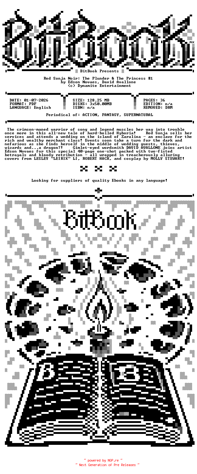 NFO for the release Dynamite.-.Red.Sonja.Noir.The.Plunder.And.The.Princess.No.01.2026.Hybrid.Comic.eBook-BitBook by BitBook