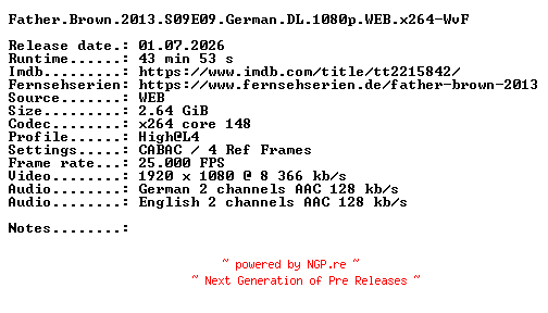 NFO for the release Father.Brown.2013.S09E09.German.DL.1080p.WEB.x264-WvF by WvF