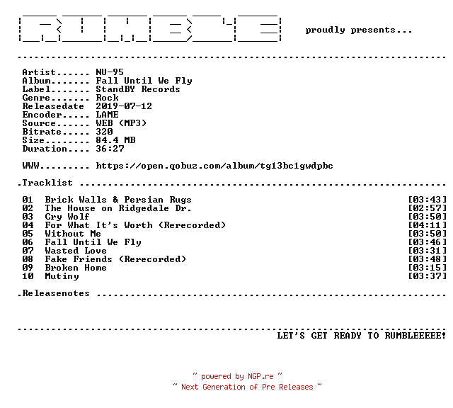 NFO for the release NU-95-Fall_Until_We_Fly-(WEB)-2019-RUMBLE by RUMBLE