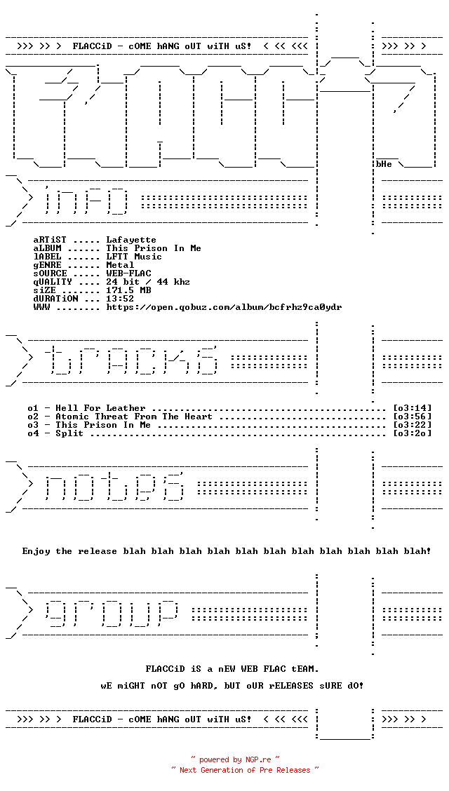 NFO for the release Lafayette-This_Prison_In_Me-EP-24BIT-44KHZ-WEB-FLAC-2026-FLACCiD by FLACCiD