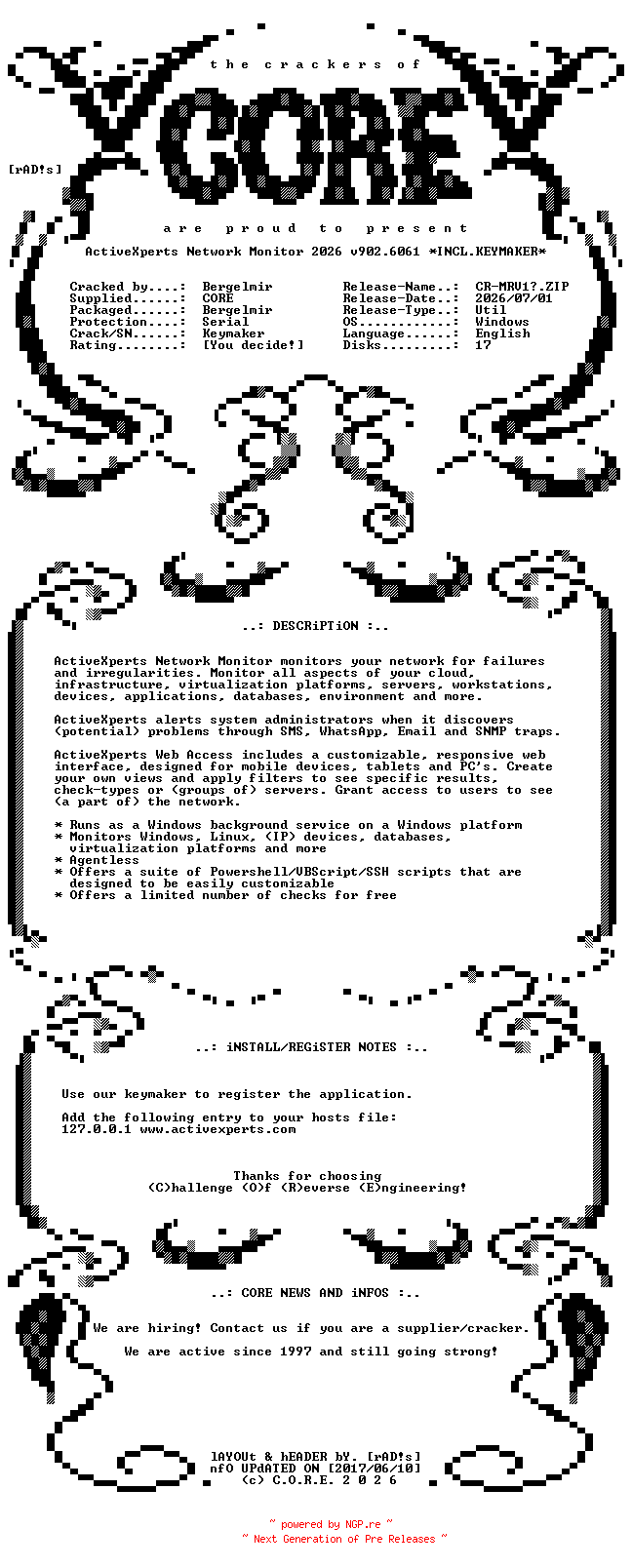 NFO for the release ActiveXperts.Network.Monitor.2026.v902.6061.x64.Incl.Keymaker-CORE by CORE