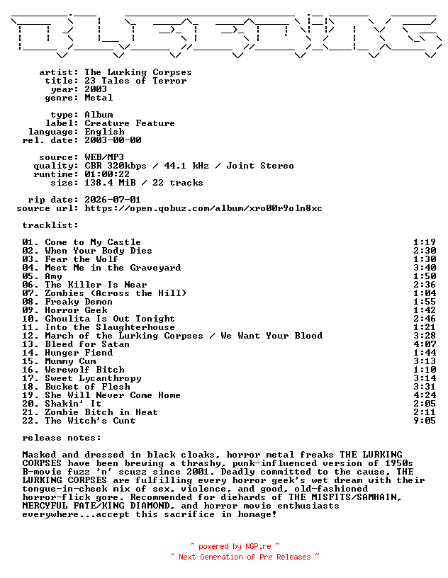 NFO for the release The_Lurking_Corpses-23_Tales_of_Terror-WEB-2003-BLEEDiNG by BLEEDiNG