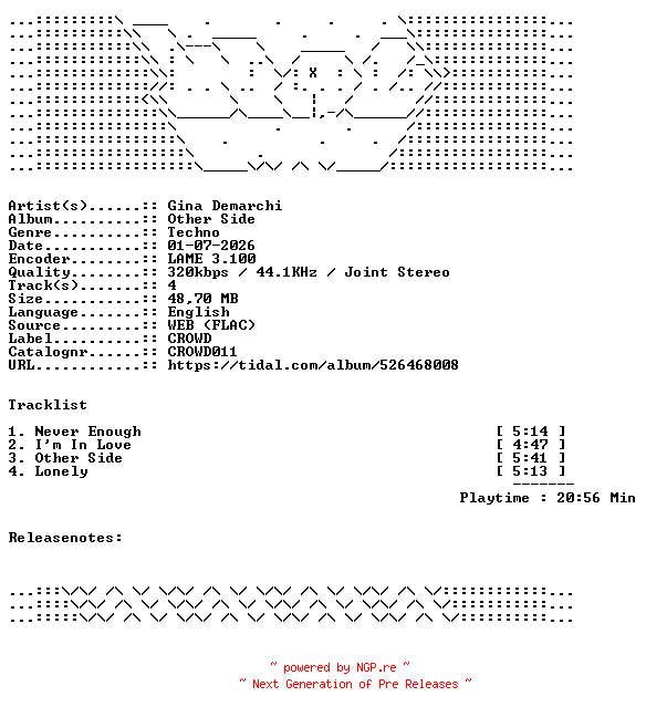 NFO for the release Gina_Demarchi-Other_Side-CROWD011-WEB-2026-WAV by WAV