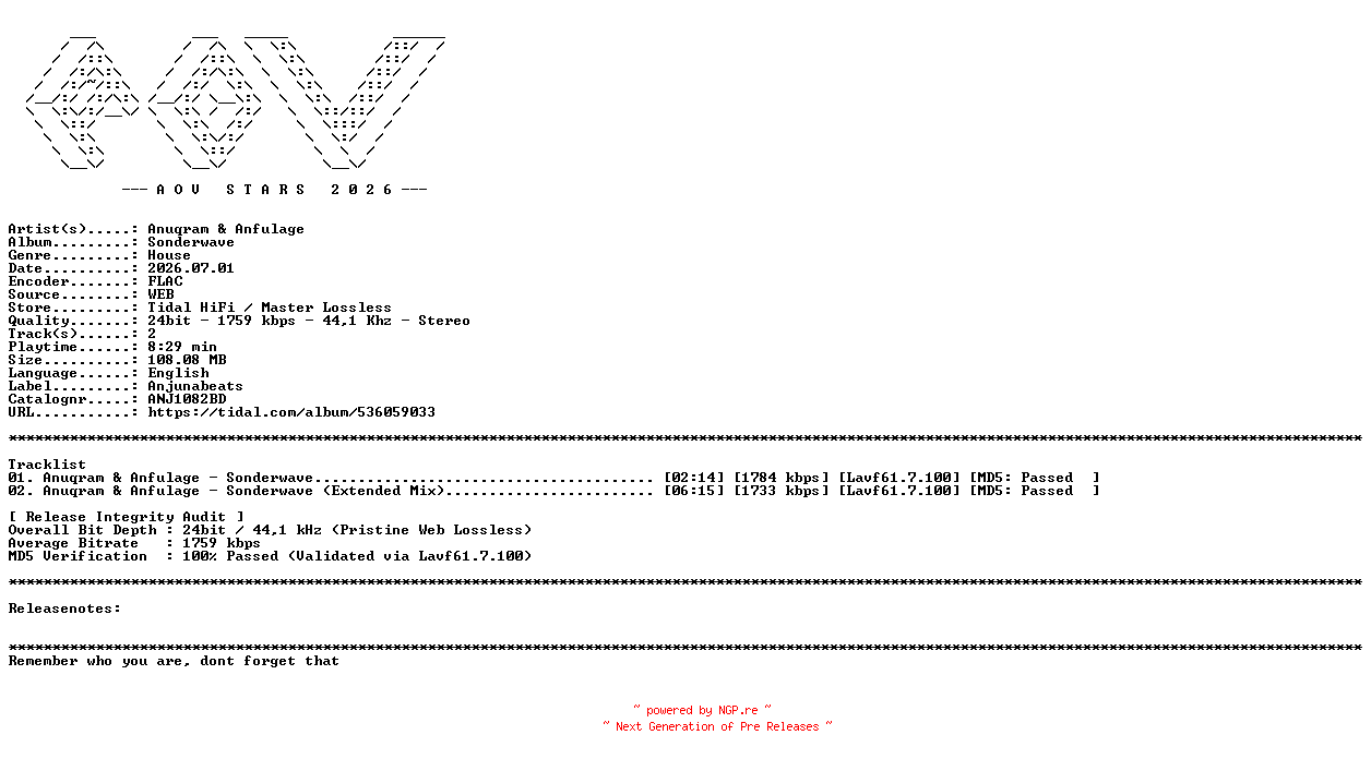 NFO for the release Anuqram_and_Anfulage-Sonderwave-(ANJ1082BD)-24BIT-WEB-FLAC-2026-AOVF by AOVF