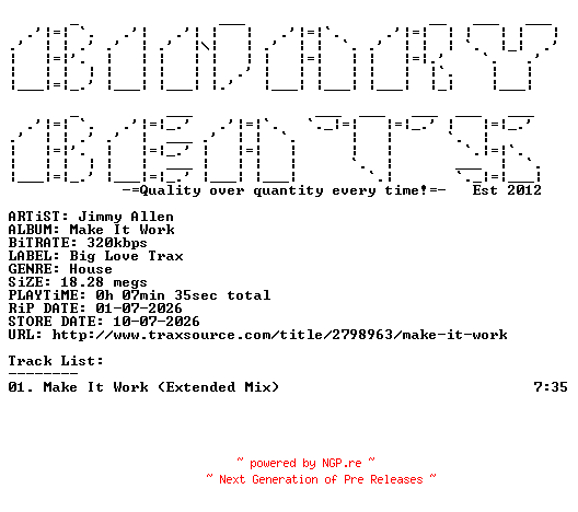 NFO for the release Jimmy_Allen-Make_It_Work-(BLTR026)-SINGLE-WEB-2026-BB by BB