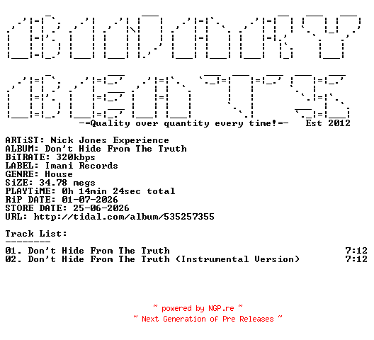 NFO for the release Nick_Jones_Experience-Dont_Hide_From_The_Truth-(LR-3165063)-WEB-2026-BB by BB