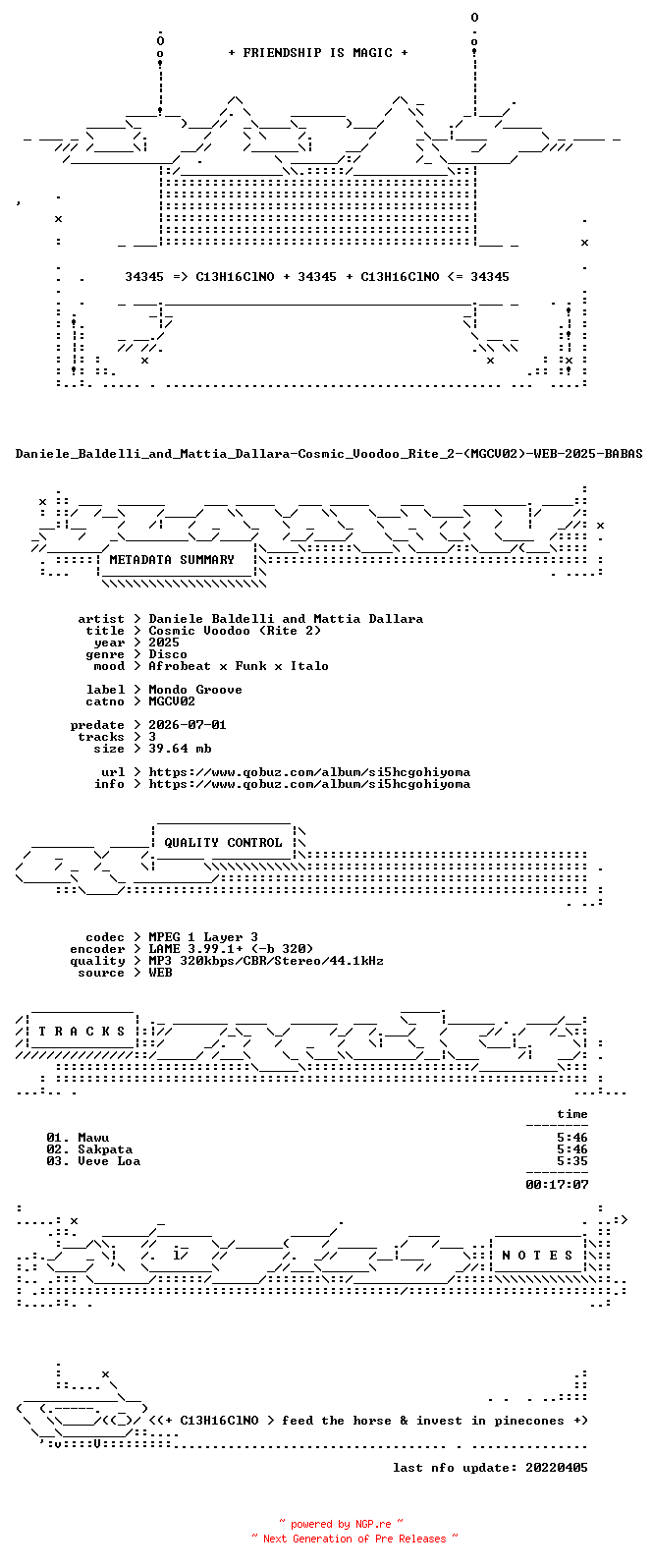NFO for the release Daniele_Baldelli_and_Mattia_Dallara-Cosmic_Voodoo_Rite_2-(MGCV02)-WEB-2025-BABAS by BABAS
