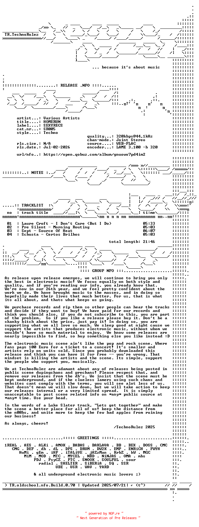 NFO for the release VA-HOMERUN-(SR005)-WEB-2026-TR by TR