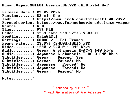 NFO for the release Human.Vapor.S01E01.German.DL.720p.WEB.x264-WvF by WvF