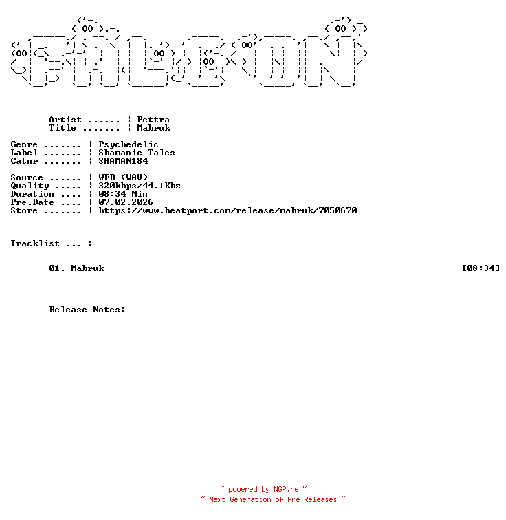 NFO for the release Pettra-Mabruk-(SHAMAN184)-SINGLE-WEB-2026-FALCON by FALCON