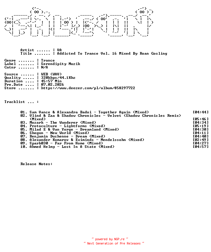 NFO for the release VA-Addicted_To_Trance_Vol._16_Mixed_By_Roan_Gosling-WEB-2025-FALCON by FALCON