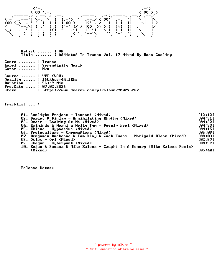NFO for the release VA-Addicted_To_Trance_Vol._17_Mixed_By_Roan_Gosling-WEB-2026-FALCON by FALCON