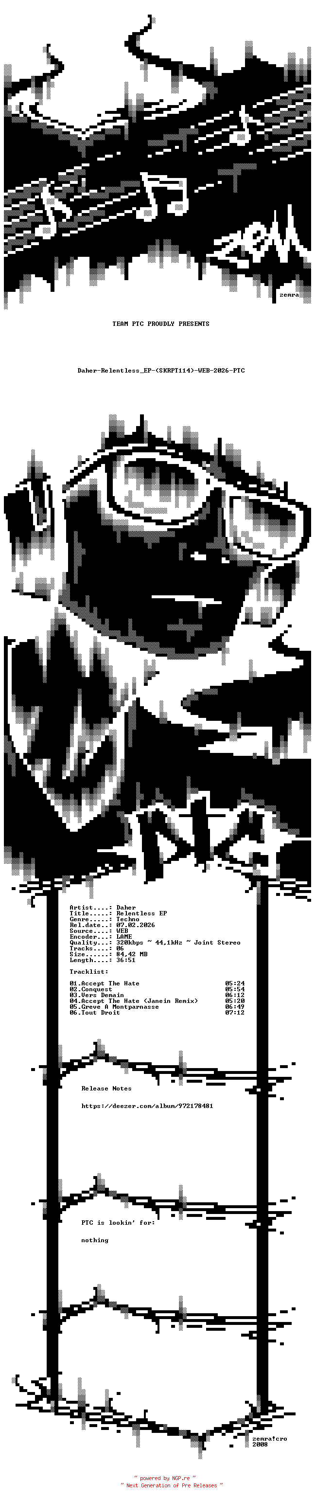 NFO for the release Daher-Relentless_EP-(SKRPT114)-WEB-2026-PTC by PTC