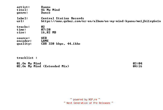 NFO for the release Kyanu_-_On_My_Mind-WEB-2026-BITCOINS by BITCOINS