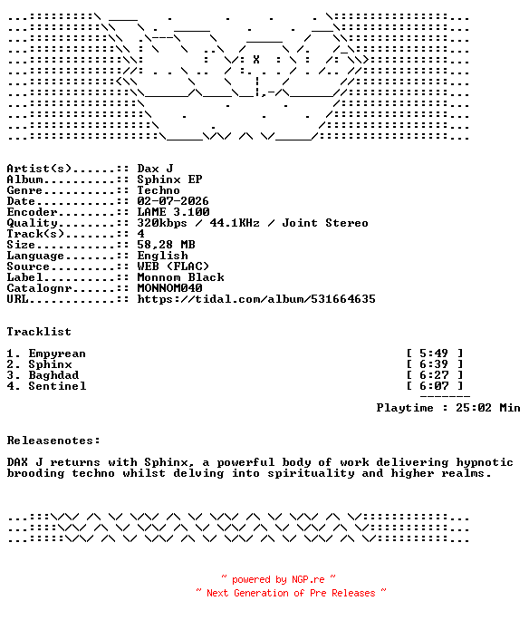 NFO for the release Dax_J-Sphinx_EP-MONNOM040-WEB-2026-WAV by WAV