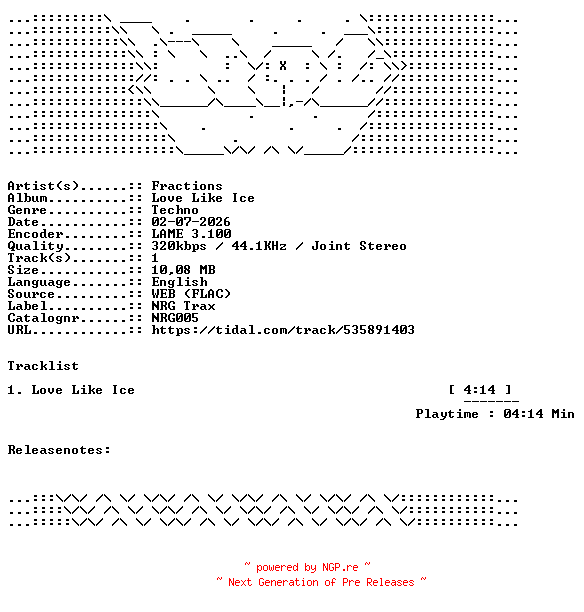 NFO for the release Fractions-Love_Like_Ice-NRG005-SINGLE-WEB-2026-WAV by WAV
