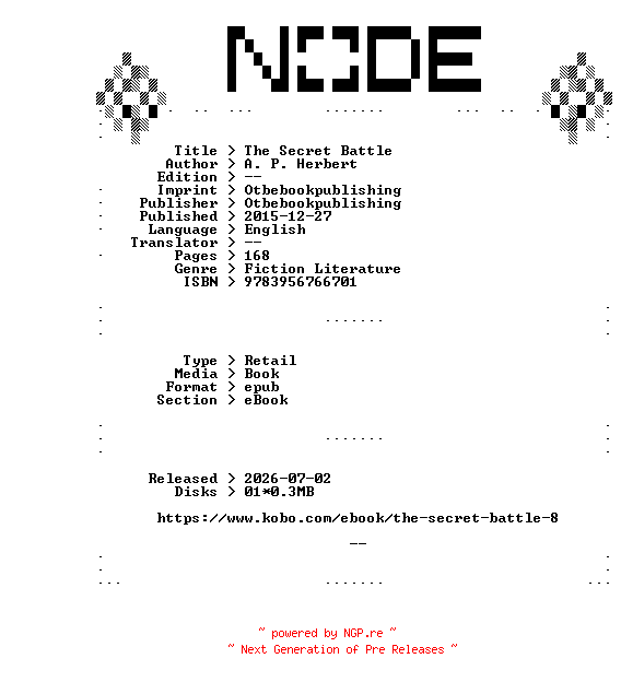 NFO for the release A.P.Herbert.The.Secret.Battle.2015.RETAiL.EPUB.eBook-NODE by NODE