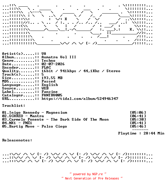NFO for the release VA-Aumatra_Vol_III-FANTRV005-16BIT-WEB-FLAC-2026-WAVED by WAVED