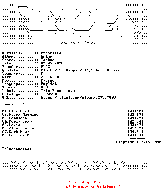 NFO for the release Franzizca-Amiga-TRP055D-24BIT-WEB-FLAC-2026-WAVED by WAVED